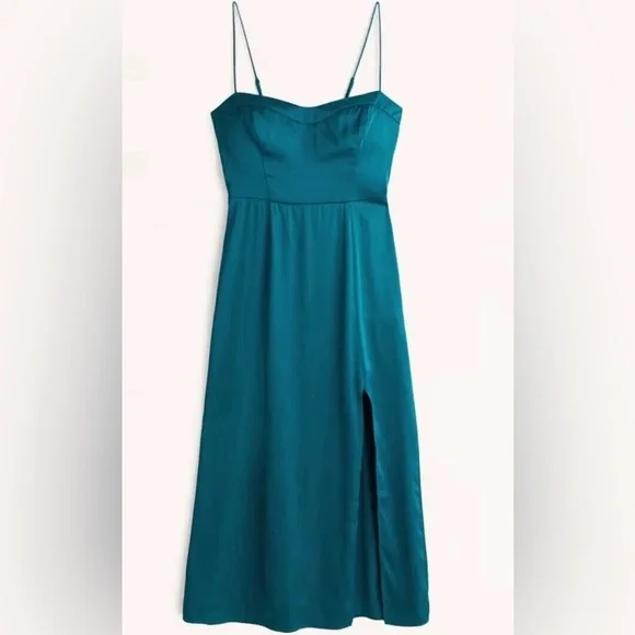 A&F satin high slit midi dress spaghetti strap Camille M party holiday teal - Picture 5 of 11